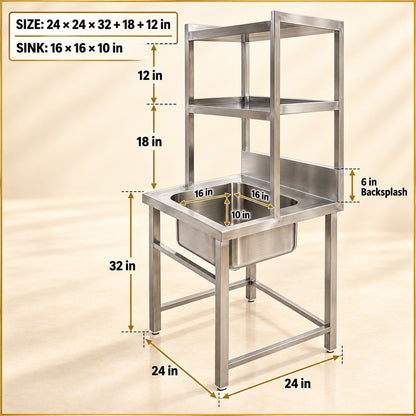 Single Sink with Pickup – 24 × 24 × 32 + 18 + 12 in
