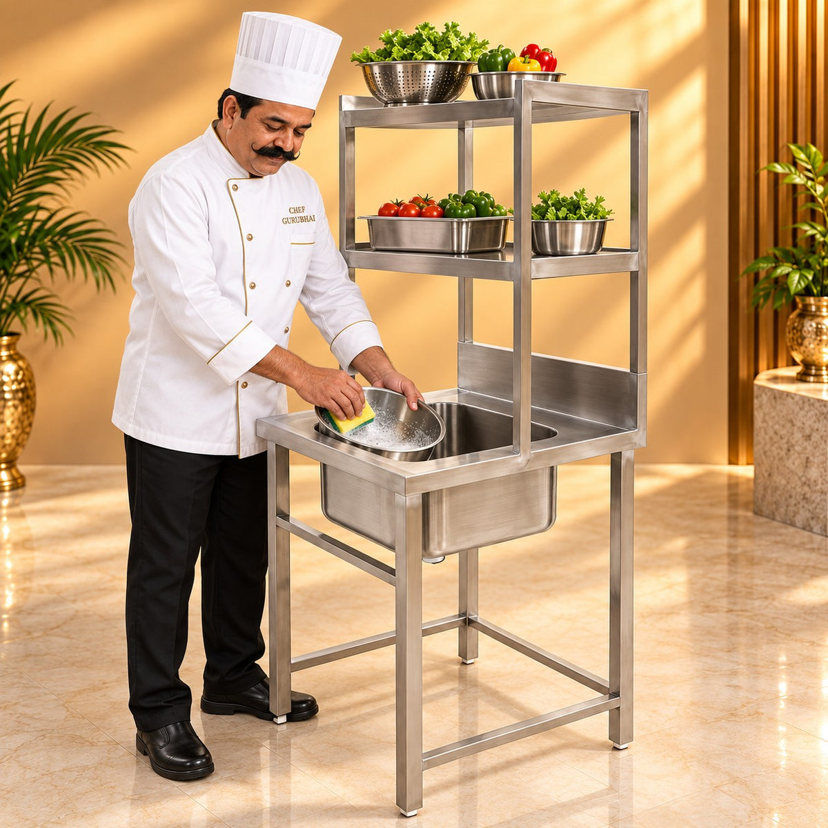 Single Sink with Pickup – 24 × 24 × 32 + 18 + 12 in