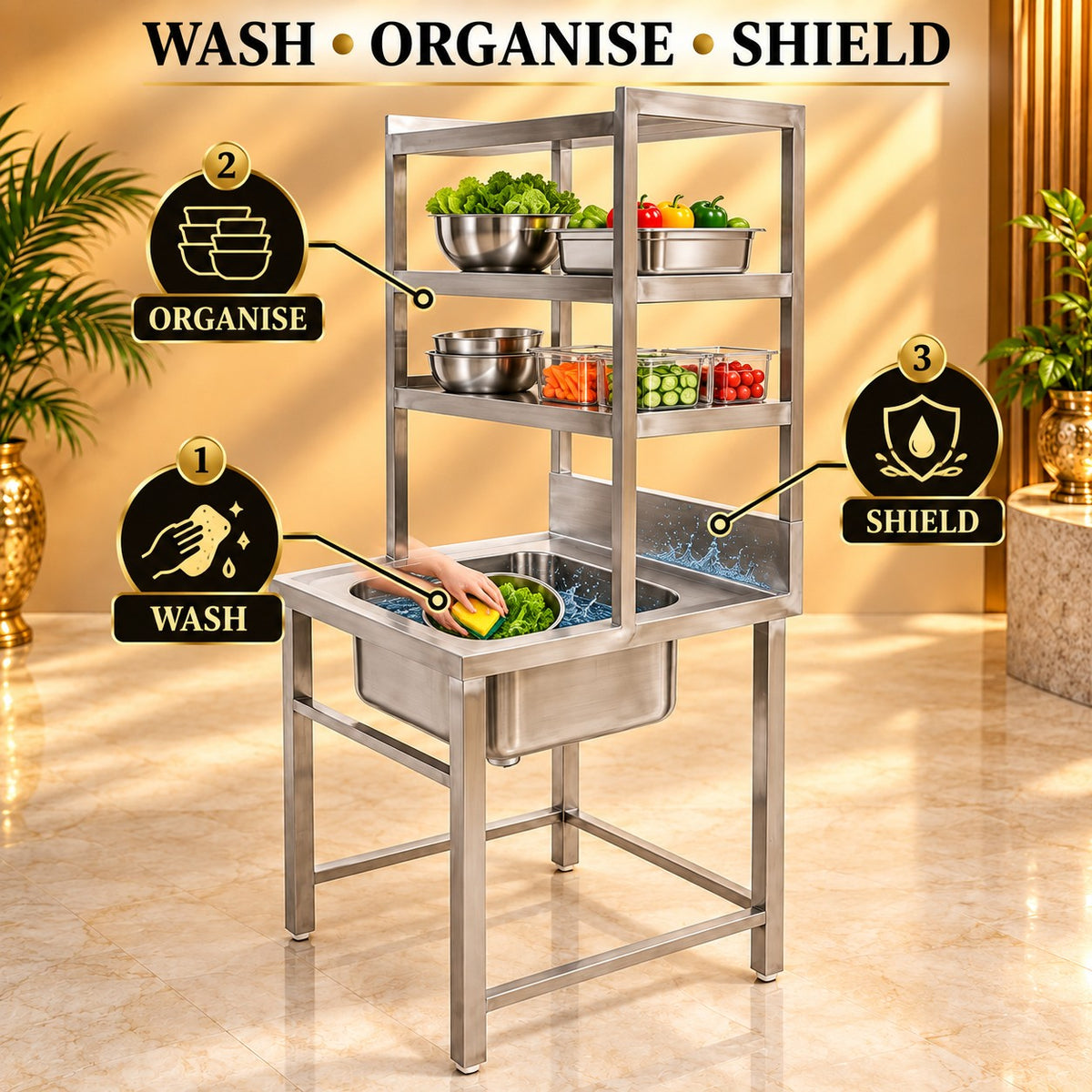 Single Sink with Pickup – 24 × 24 × 32 + 18 + 12 in