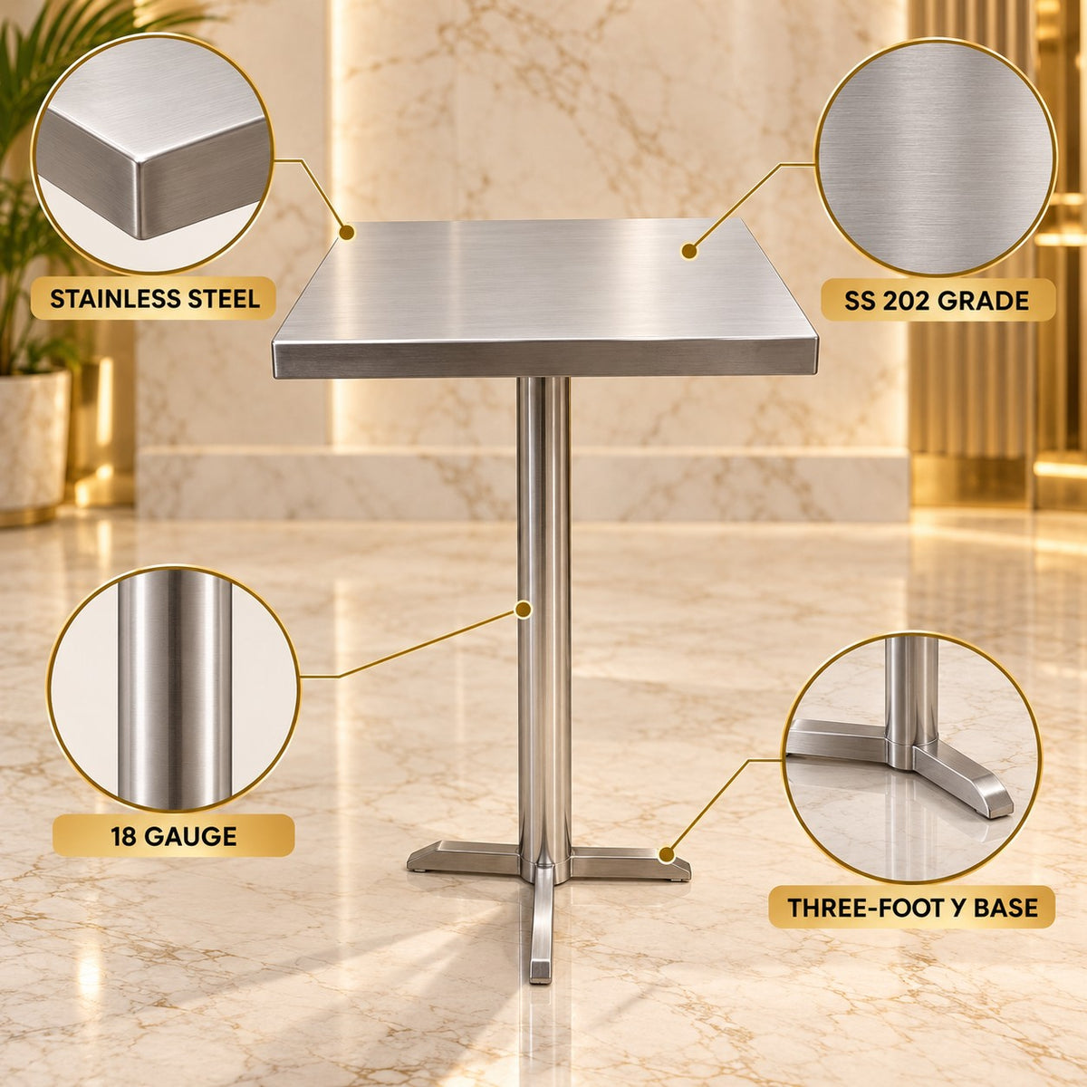 Square Standing Dining Table – 24 × 24 × 44 in