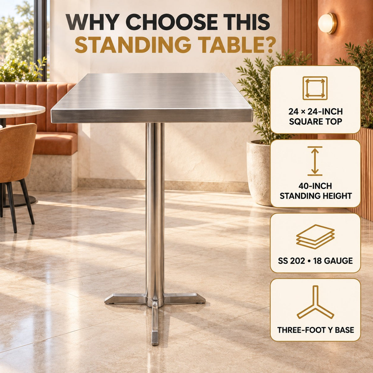 Square Standing Dining Table – 24 × 24 × 44 in